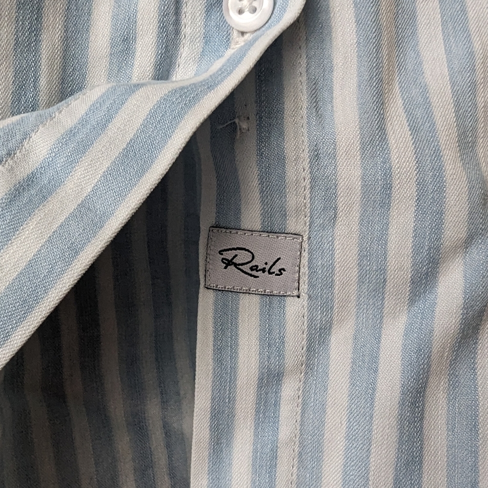 Rails Sadie Cold Shoulder Blue White Striped Shirt - Size 12 - Picture 11 of 11